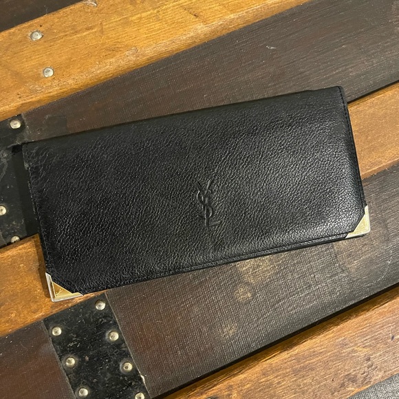 YSL Yves Saint Laurent Black Leather Long Wallet Y2K Vintage - Picture 1 of 6
